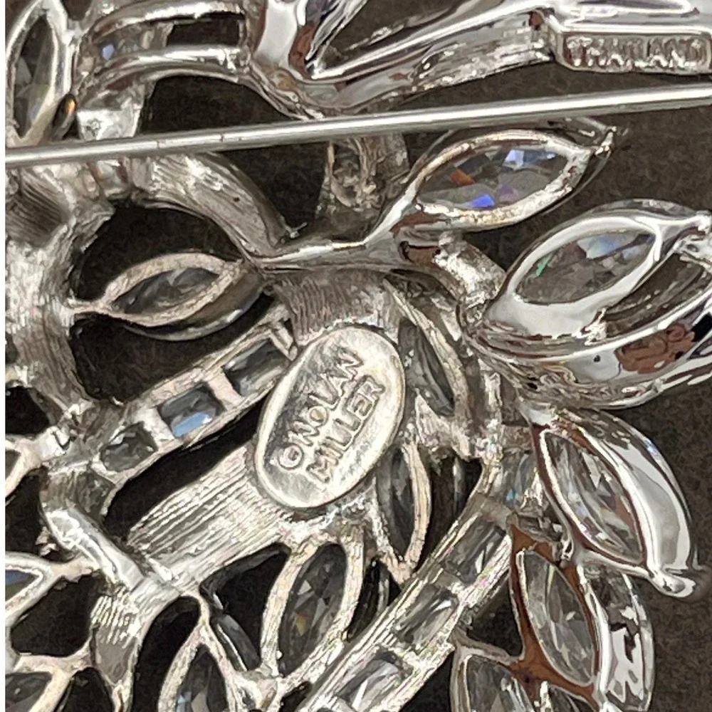 Nolan Miller Glamour Collection Silver Tone Marquise CZ Spray Brooch Pin Org box